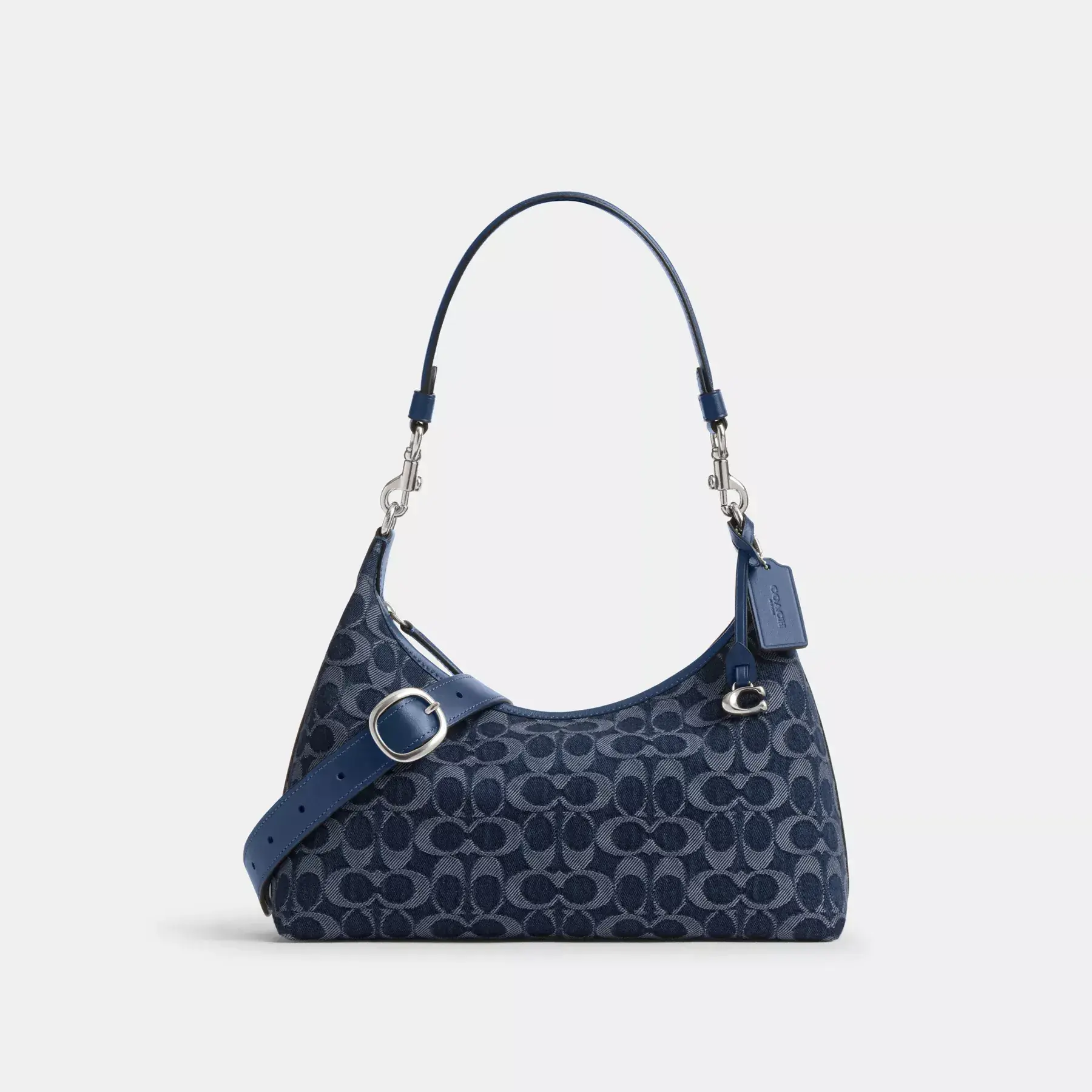 COACH Juliet Schultertasche aus charakteristischem Denim Dunkelblau Multi