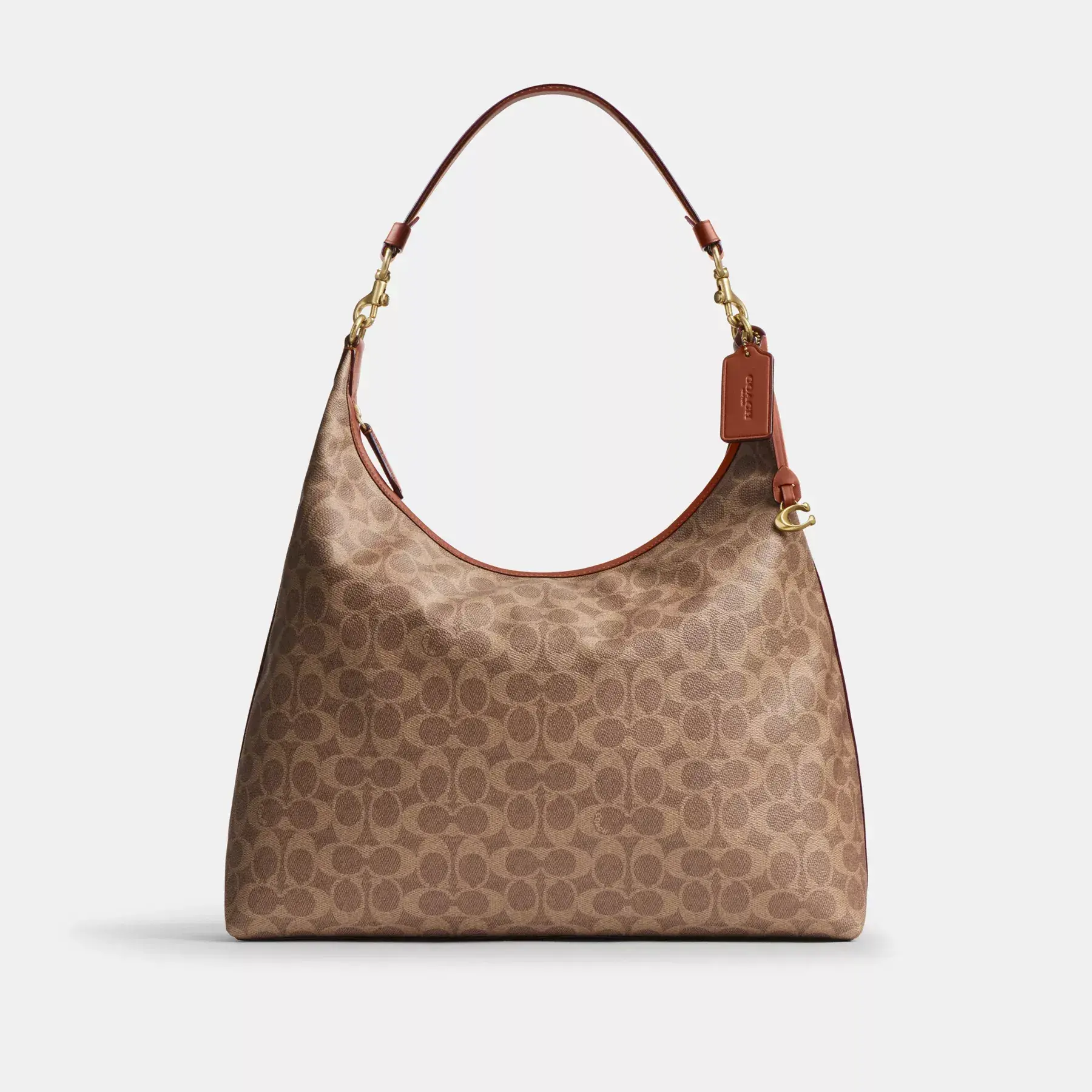 COACH Juliet Schultertasche 38 aus charakteristischem Canvas Hellbraunes Karamell