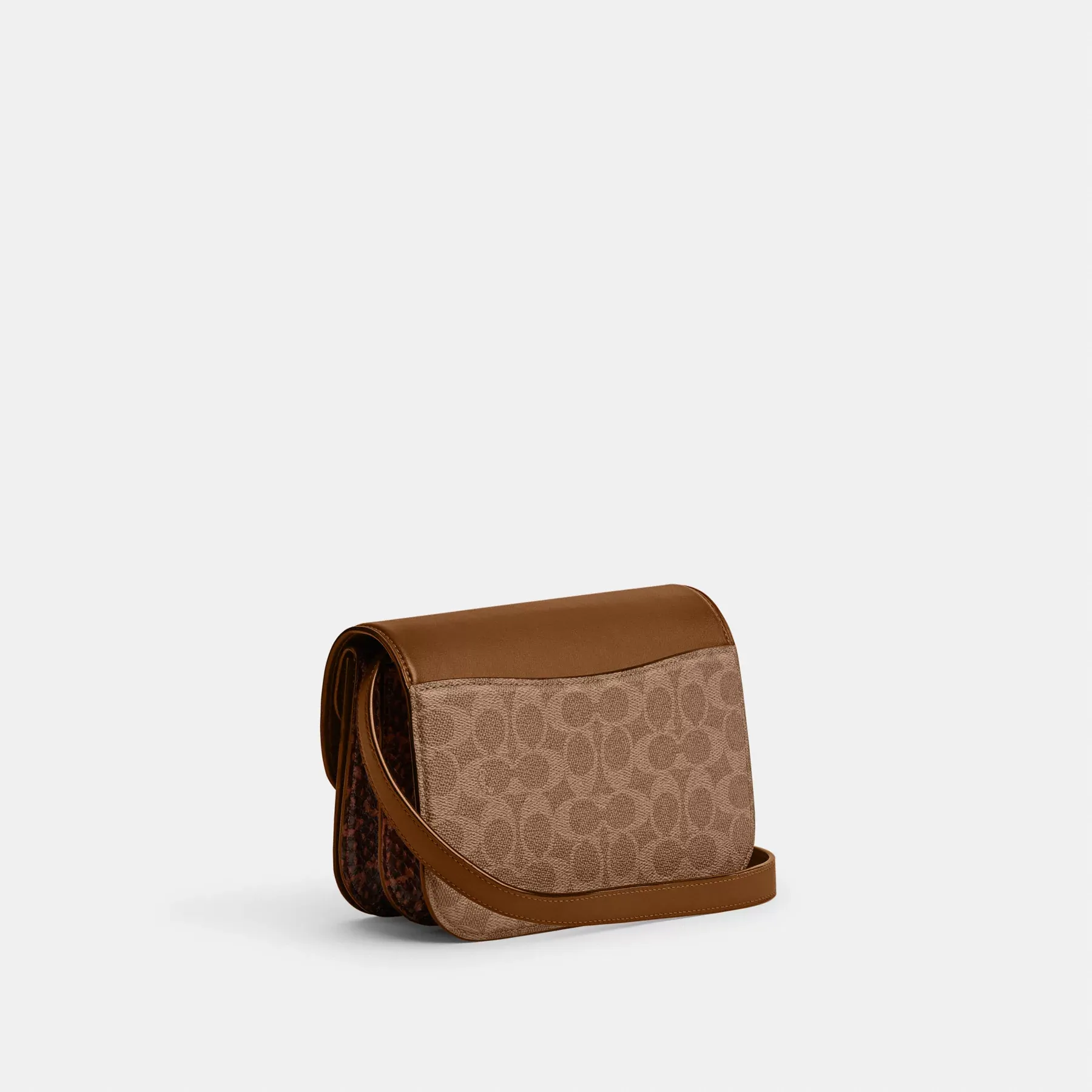 COACH Idol-Tasche aus charakteristischem Canvas mit Schlangenhaut-Detail Hellbraun