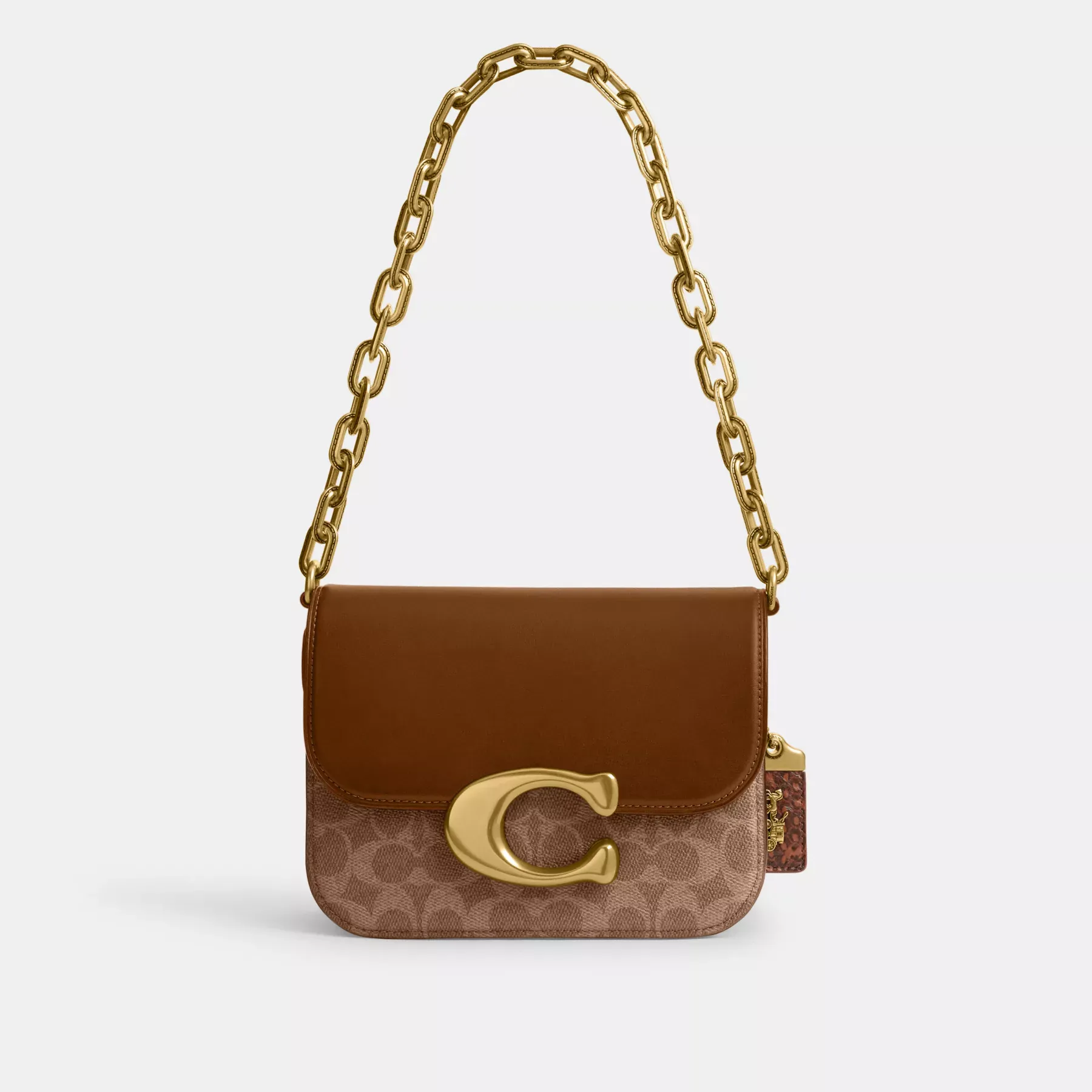 COACH Idol-Tasche aus charakteristischem Canvas mit Schlangenhaut-Detail Hellbraun