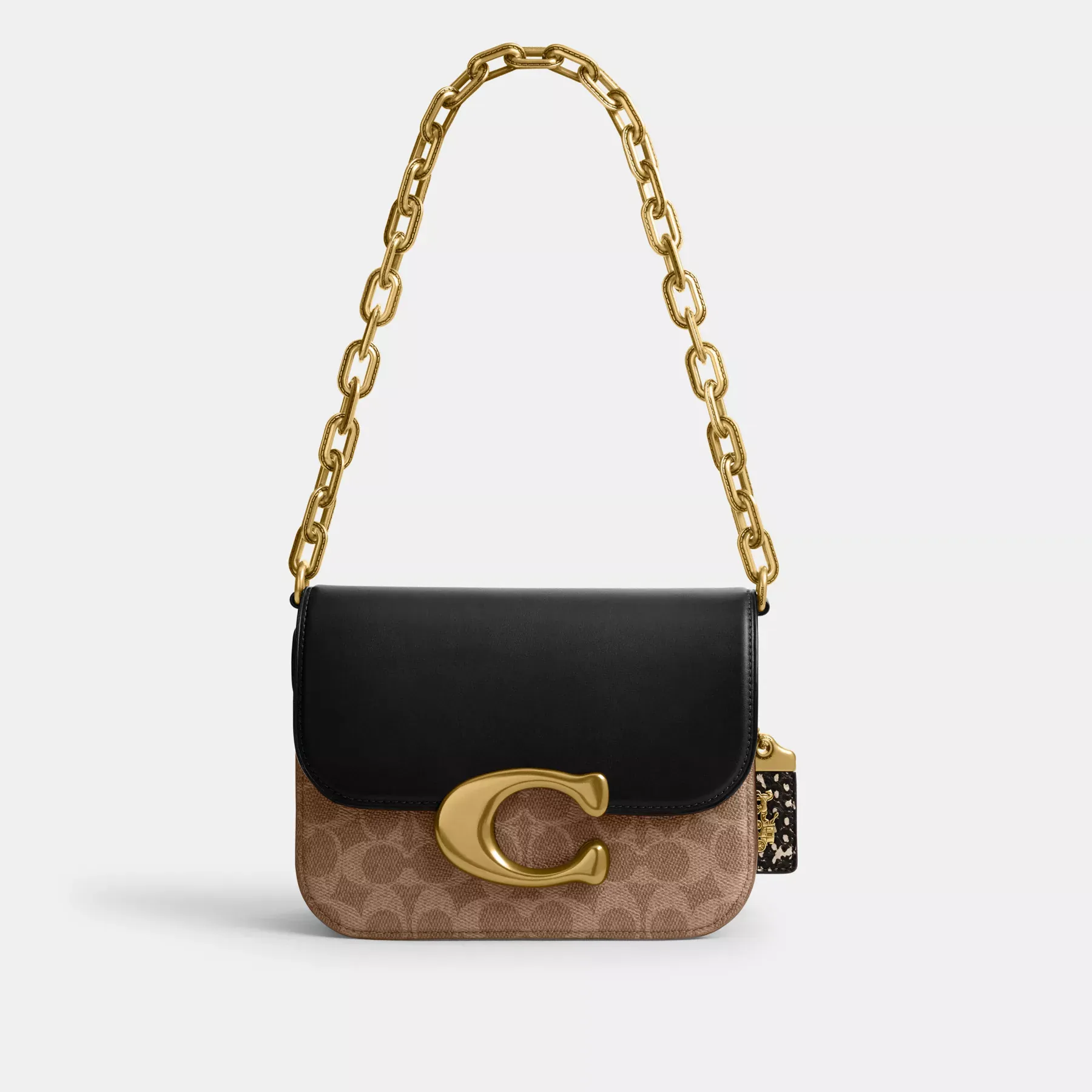 COACH Idol-Tasche aus charakteristischem Canvas mit Schlangenhaut-Detail Schwarzbraun Rost