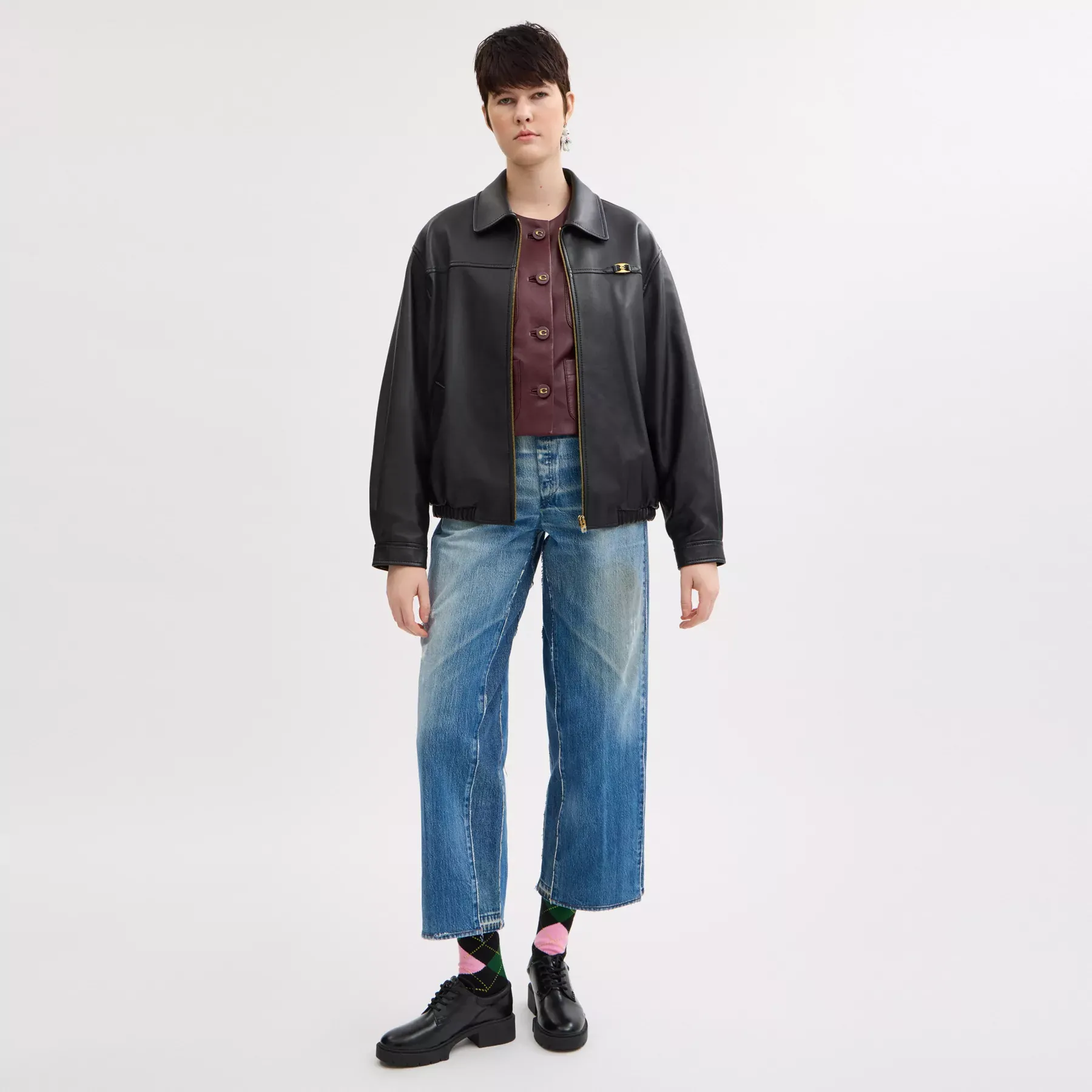 COACH Oversize-Lederjacke mit Heritage C-Plakette Schwarz