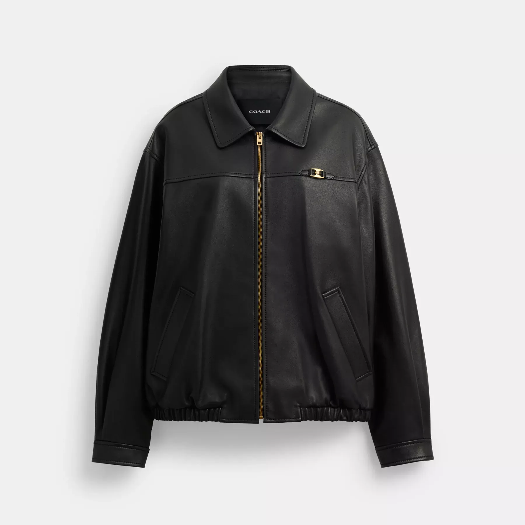 COACH Oversize-Lederjacke mit Heritage C-Plakette Schwarz