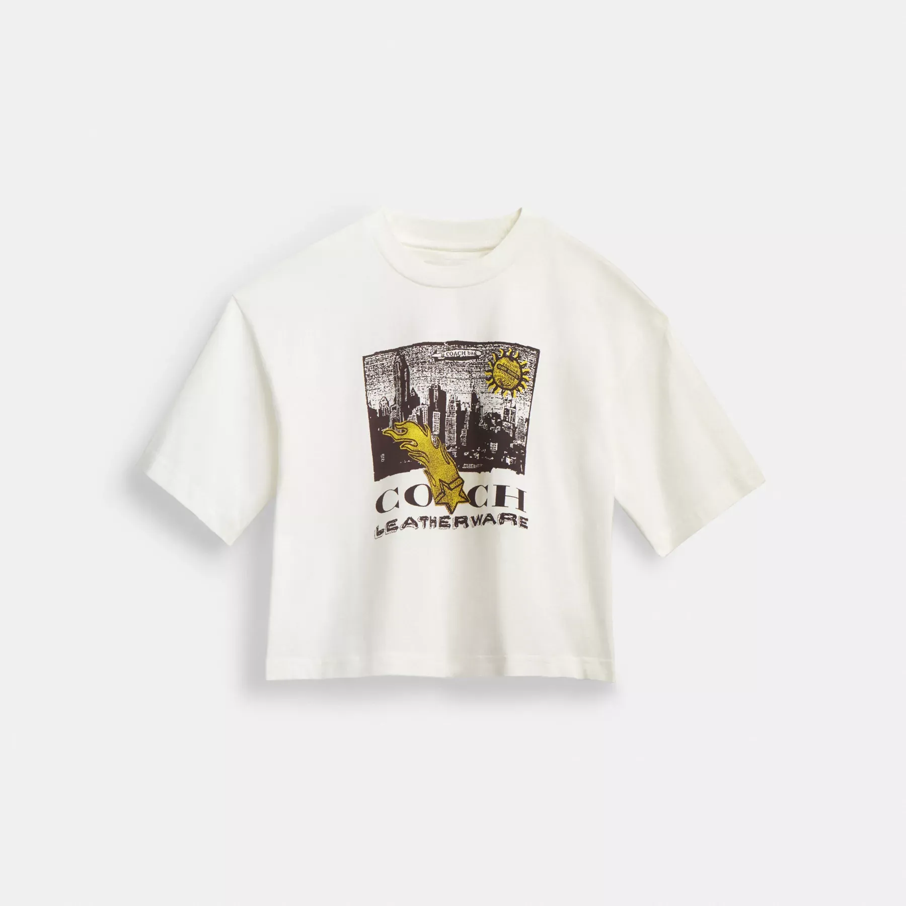 COACH Kurzes T-Shirt mit Collage-Grafik aus Bio-Baumwolle Weiß