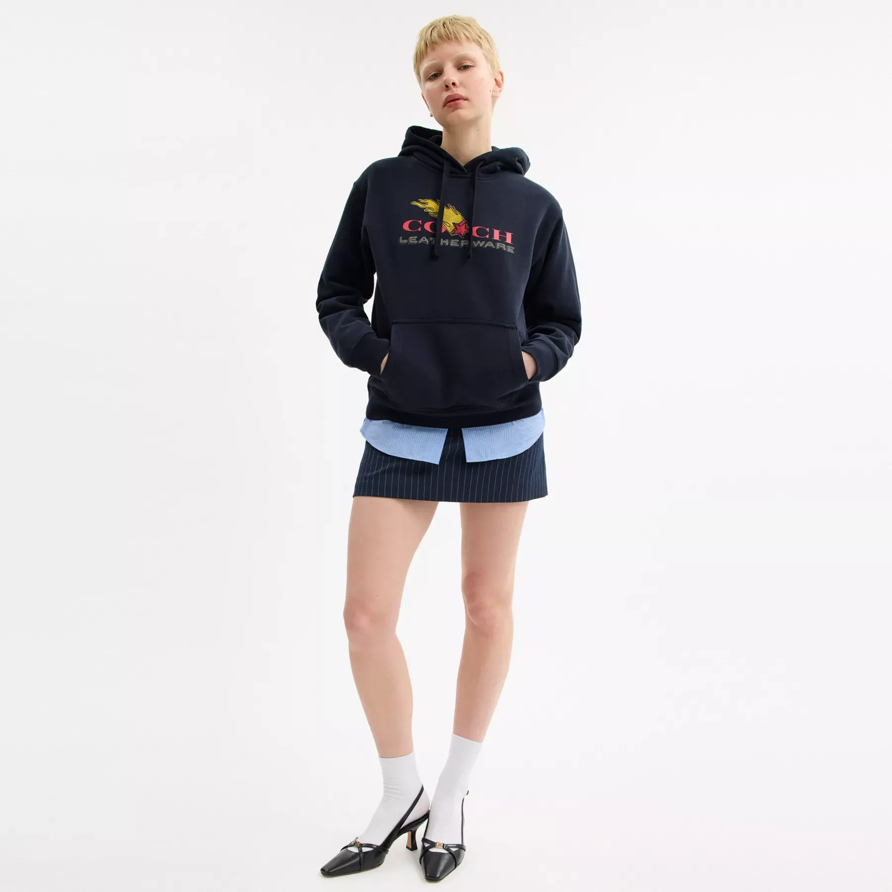 COACH Hoodie mit Collage-Grafik aus Bio-Baumwolle Marine