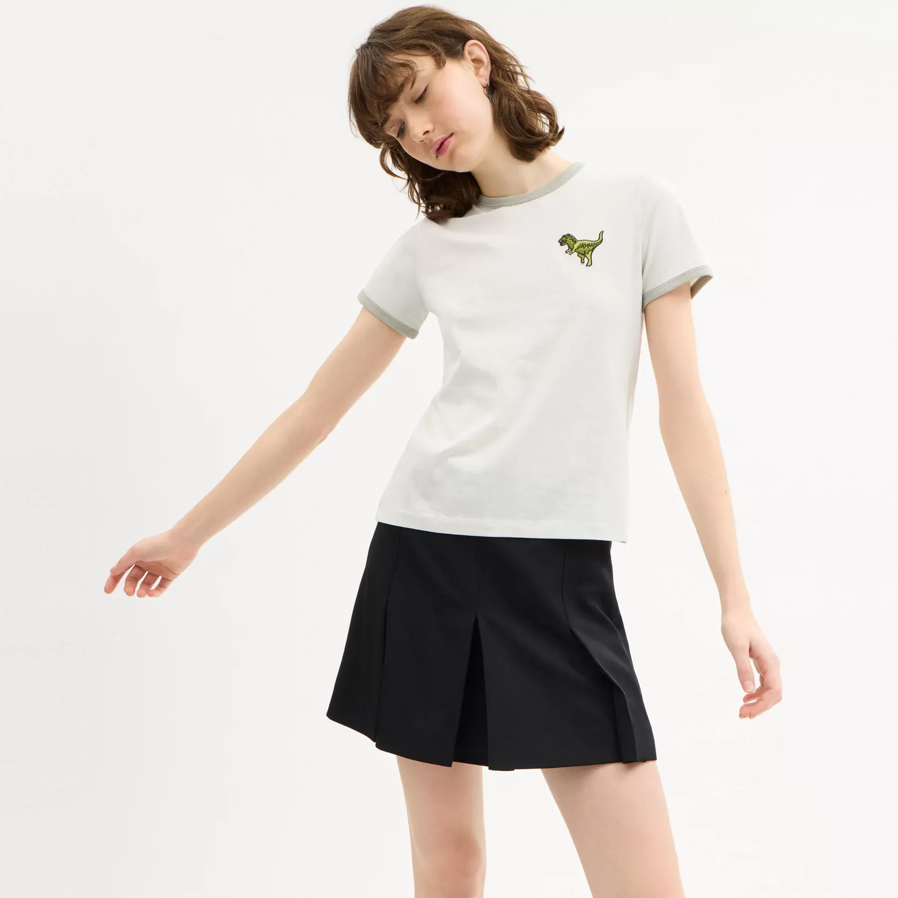 COACH Rexy Ringer T-Shirt Hellgrau