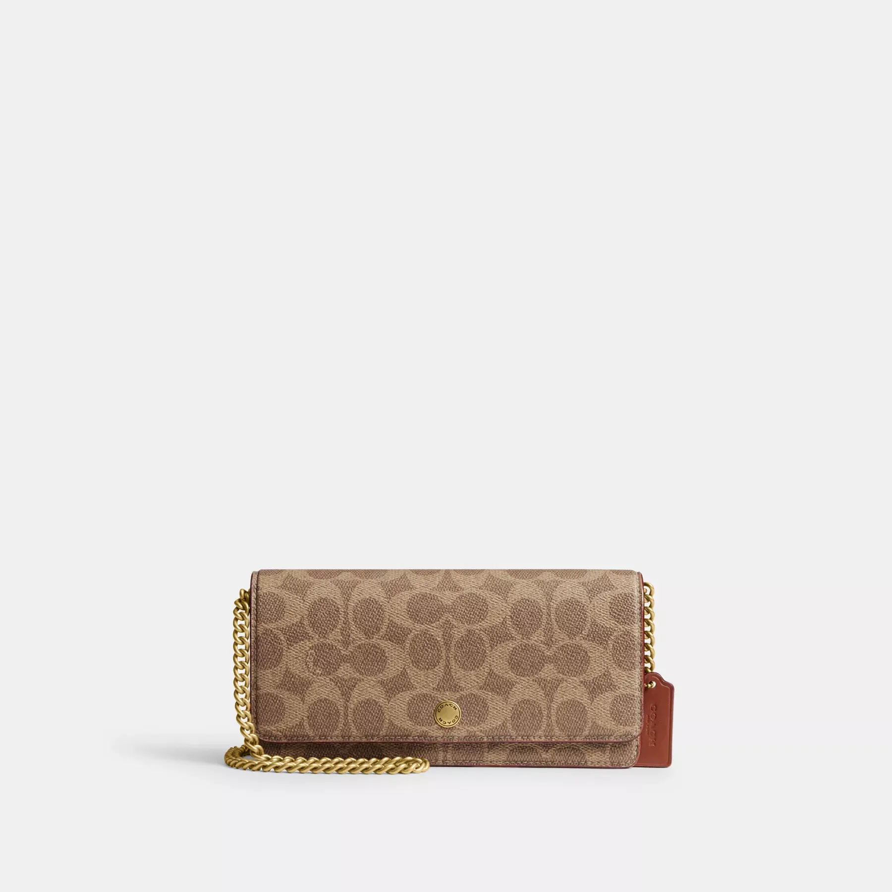 COACH Langes Essential-Portemonnaie mit Kette aus charakteristischem Canvas Hellbraunes Karamell