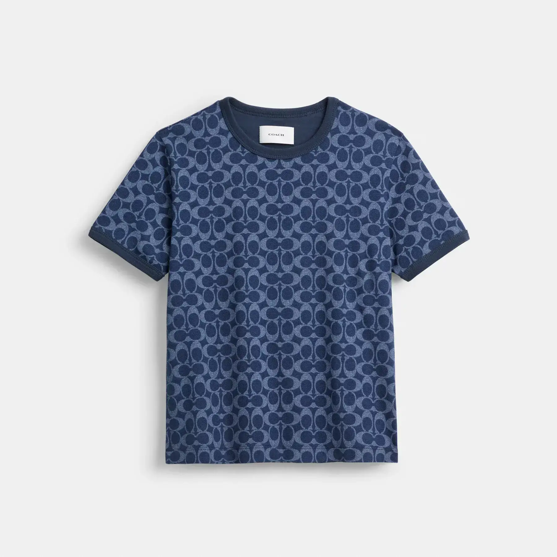 COACH Signature Ringer-T-Shirt aus Bio-Baumwolle Blaue Signatur