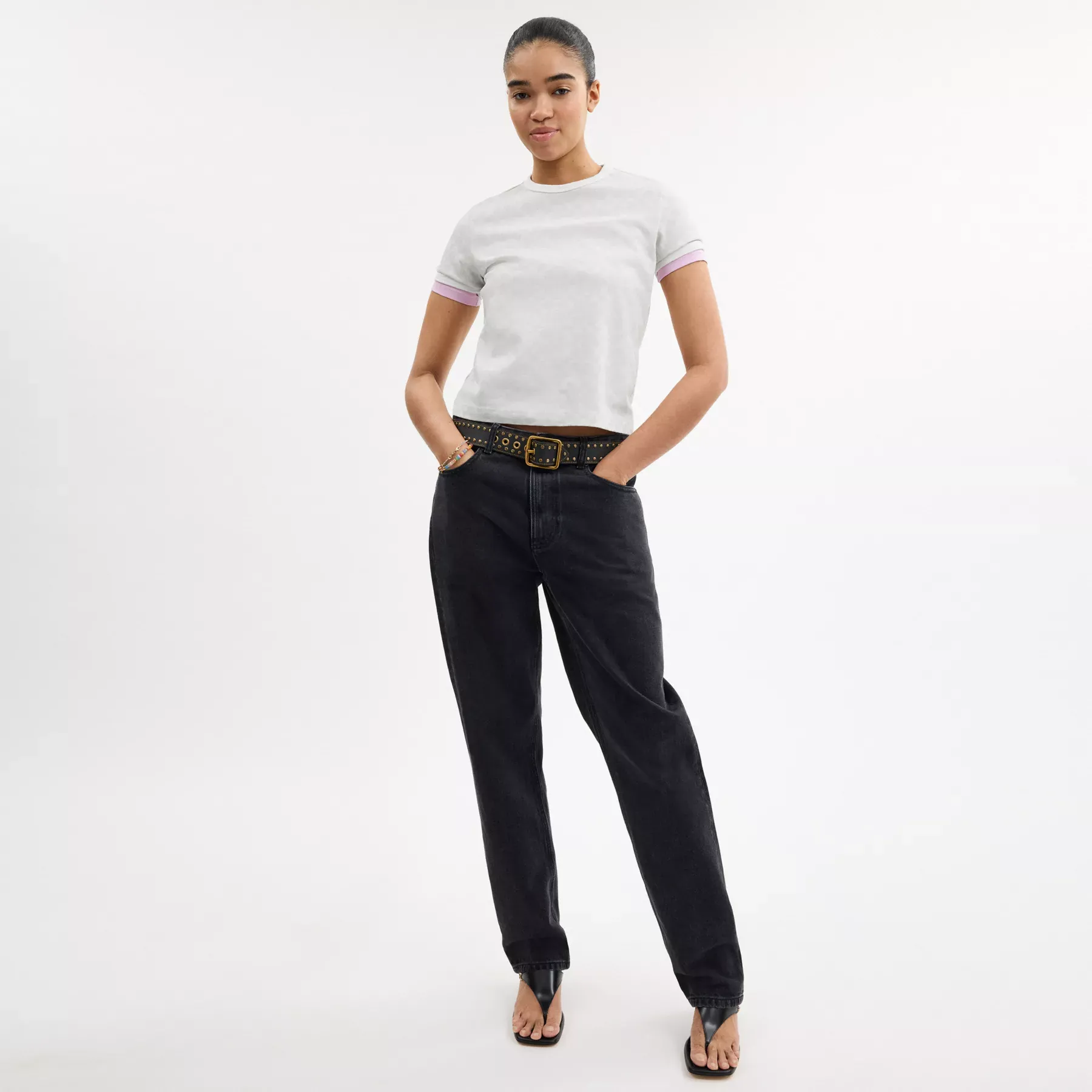 COACH Signature Ringer-T-Shirt aus Bio-Baumwolle Weiß Multi