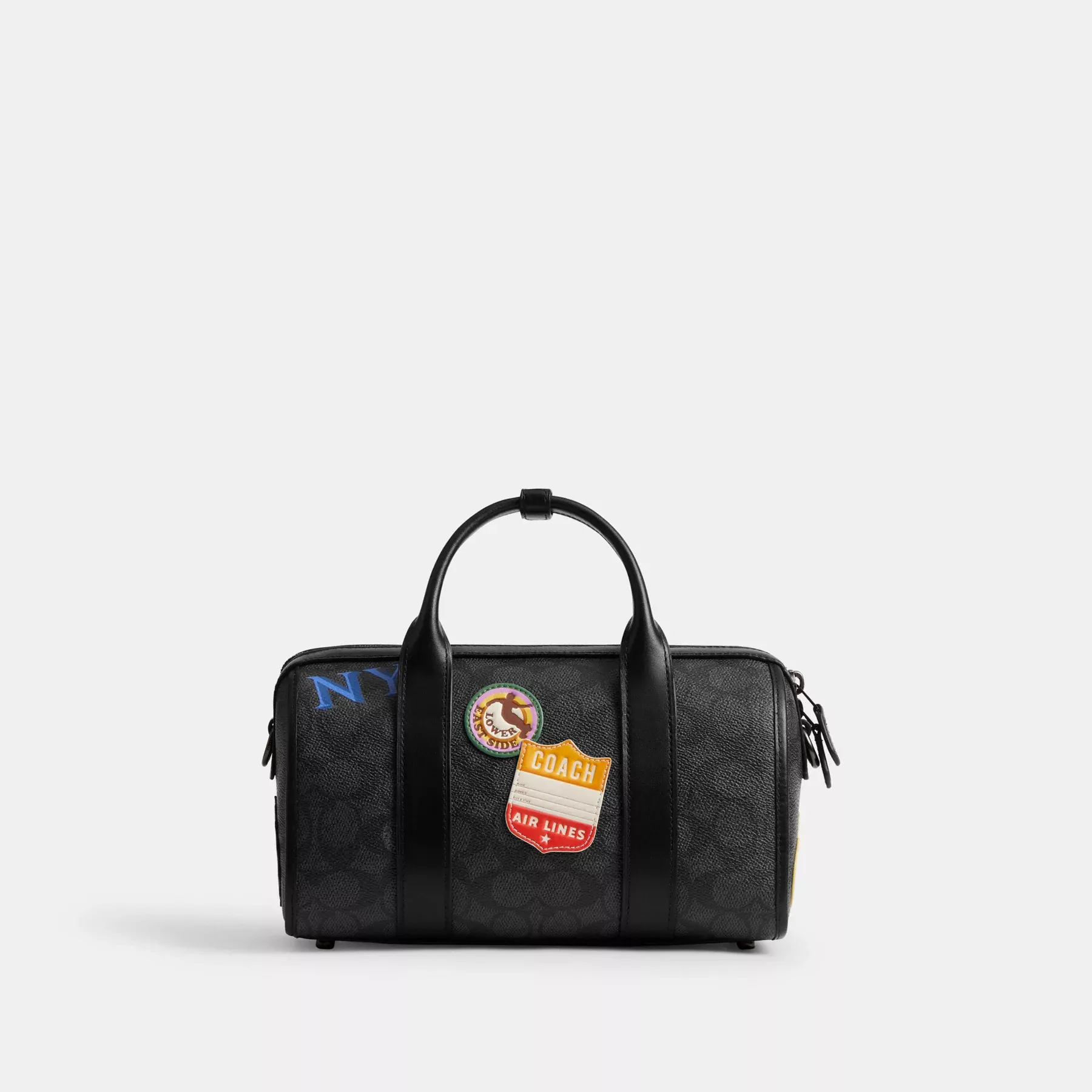 COACH Gotham Duffle Bag 24 aus charakteristischem Canvas mit Patches Anthrazit Multi