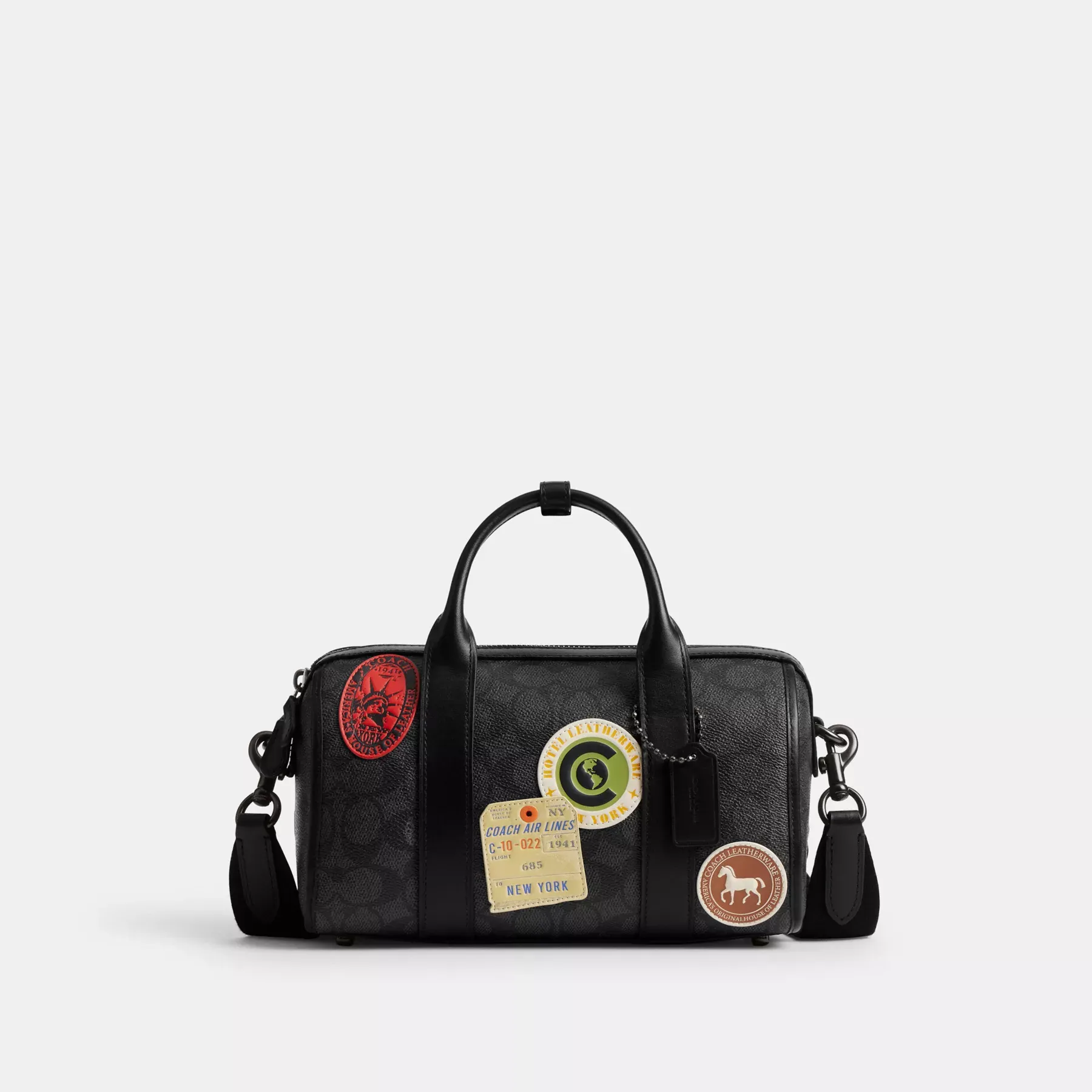 COACH Gotham Duffle Bag 24 aus charakteristischem Canvas mit Patches Anthrazit Multi