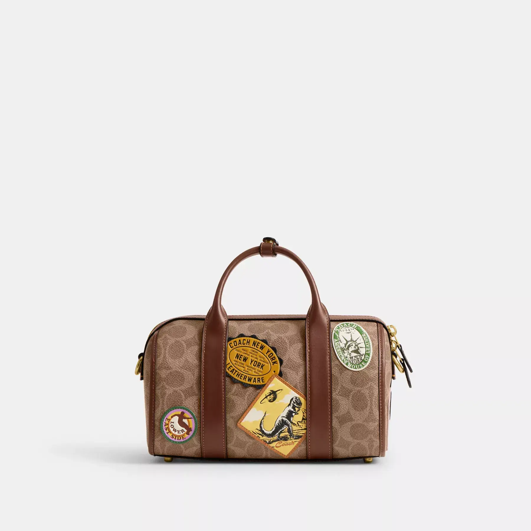 COACH Gotham Duffle Bag 24 aus charakteristischem Canvas mit Patches Hellbraun Multi