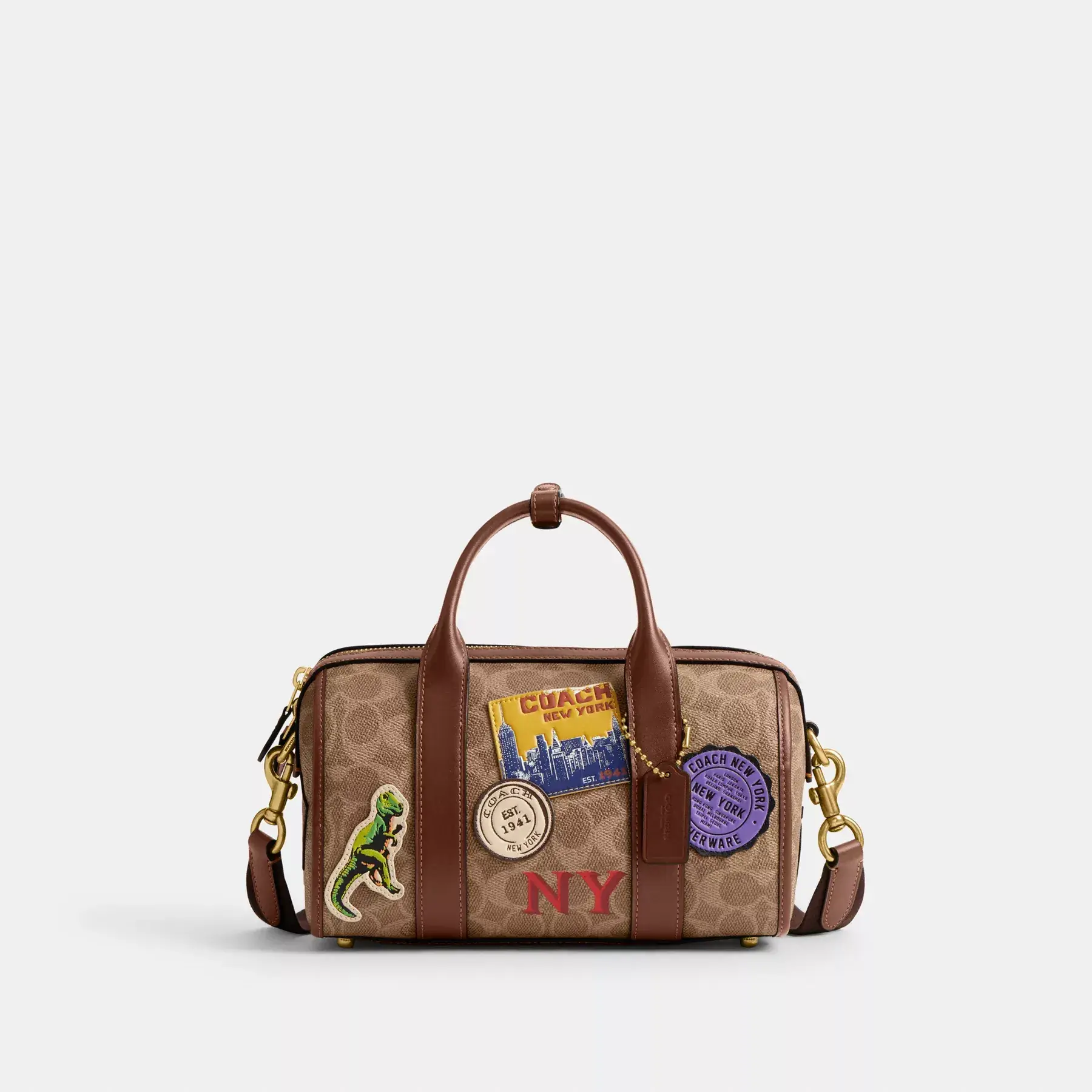 COACH Gotham Duffle Bag 24 aus charakteristischem Canvas mit Patches Hellbraun Multi