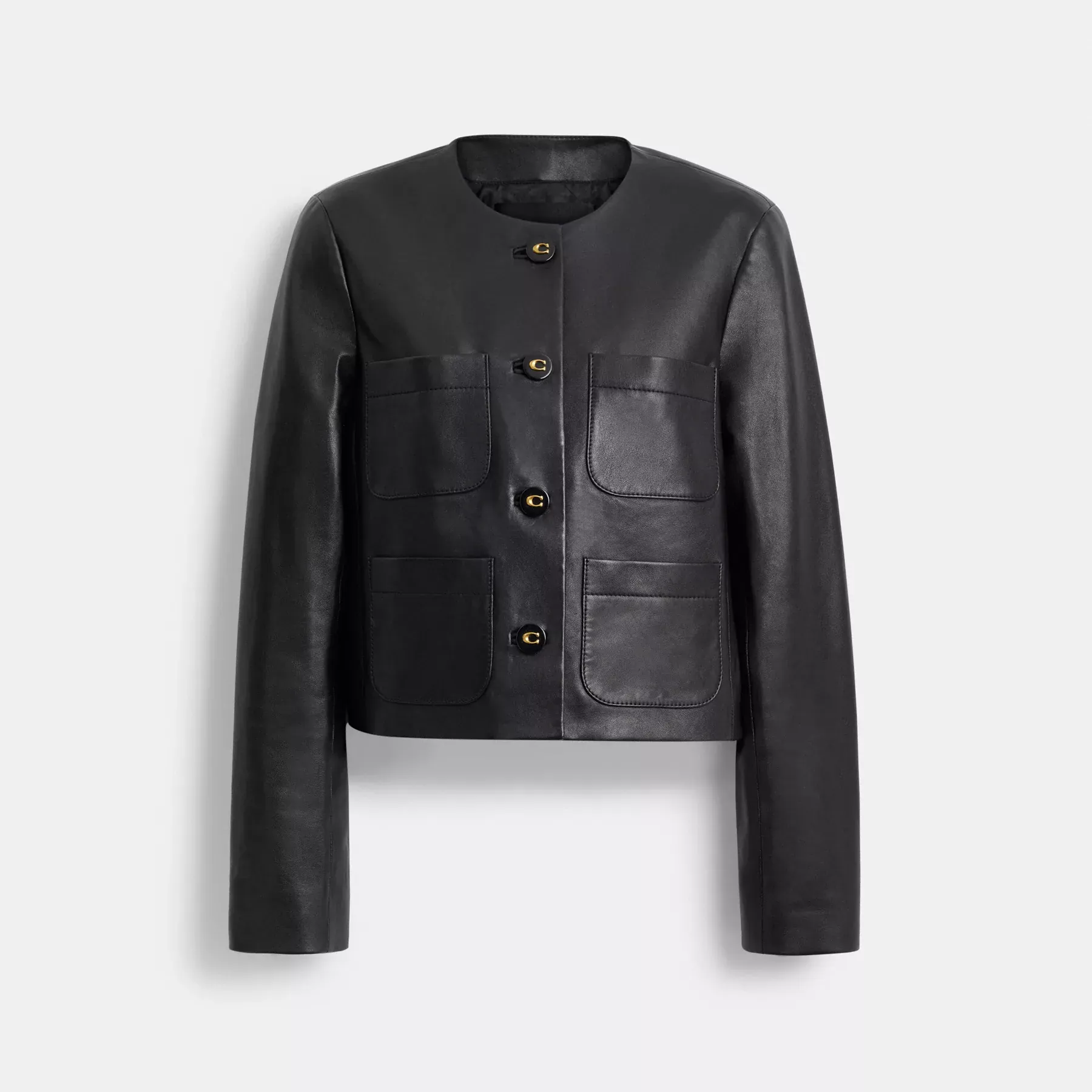 COACH Kragenlose Lederjacke Schwarz