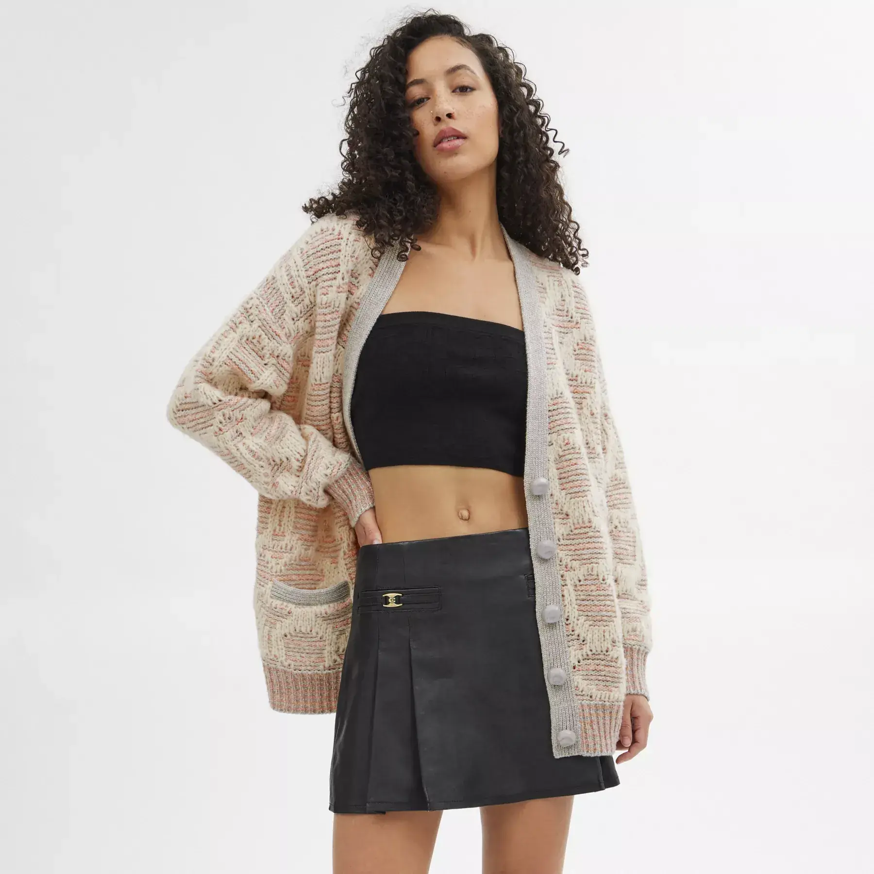 COACH Langer Signature Cardigan Rosa Multi