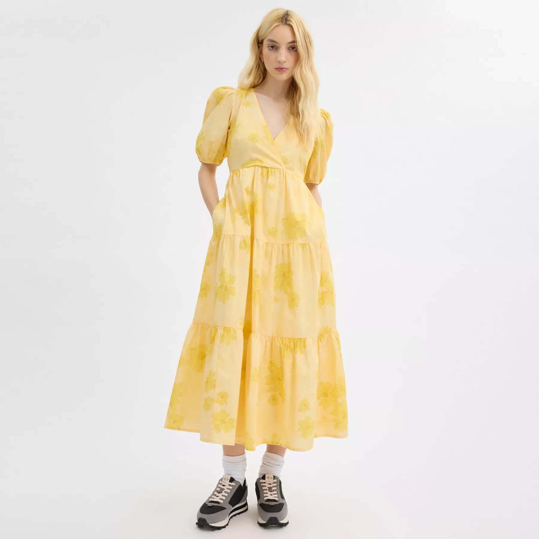 COACH Langes Baumwollkleid mit Blumenmuster Gelb
