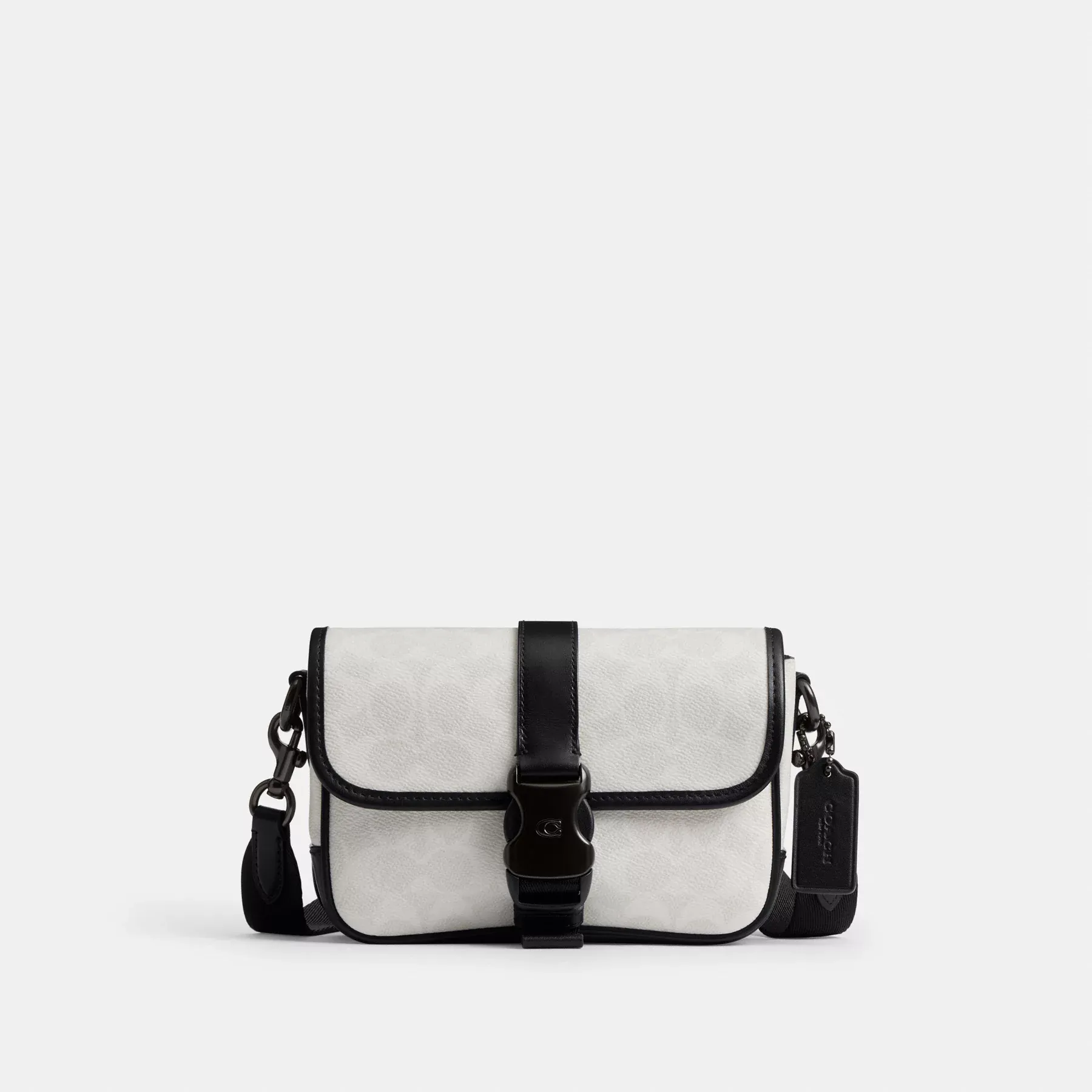 COACH League Crossbody Bag 19 aus charakteristischem Canvas Weiß/Schwarze Signatur