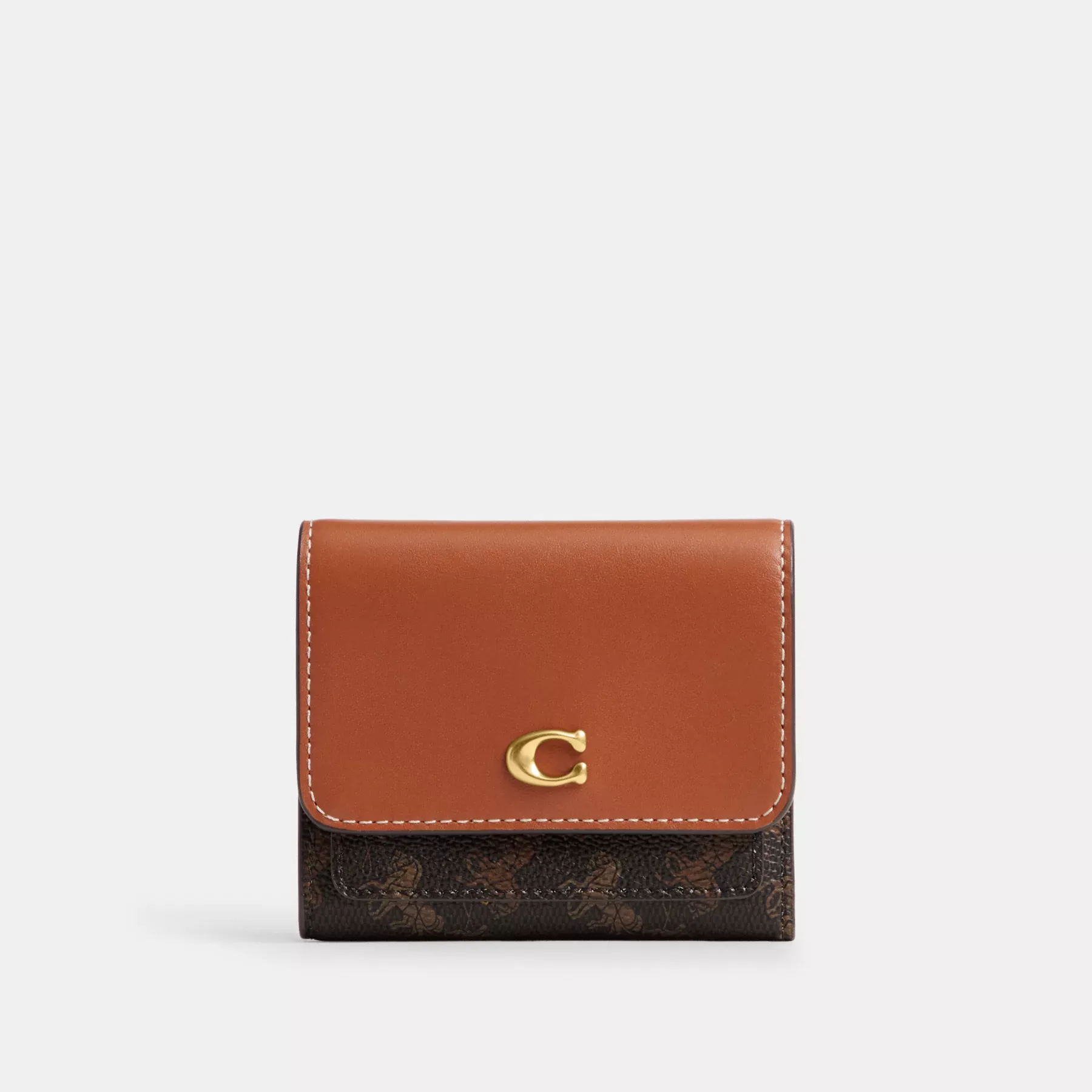 COACH Mila – Kleines Portemonnaie mit Klappe und Pferdekutschen-Print Schwarz Braun
