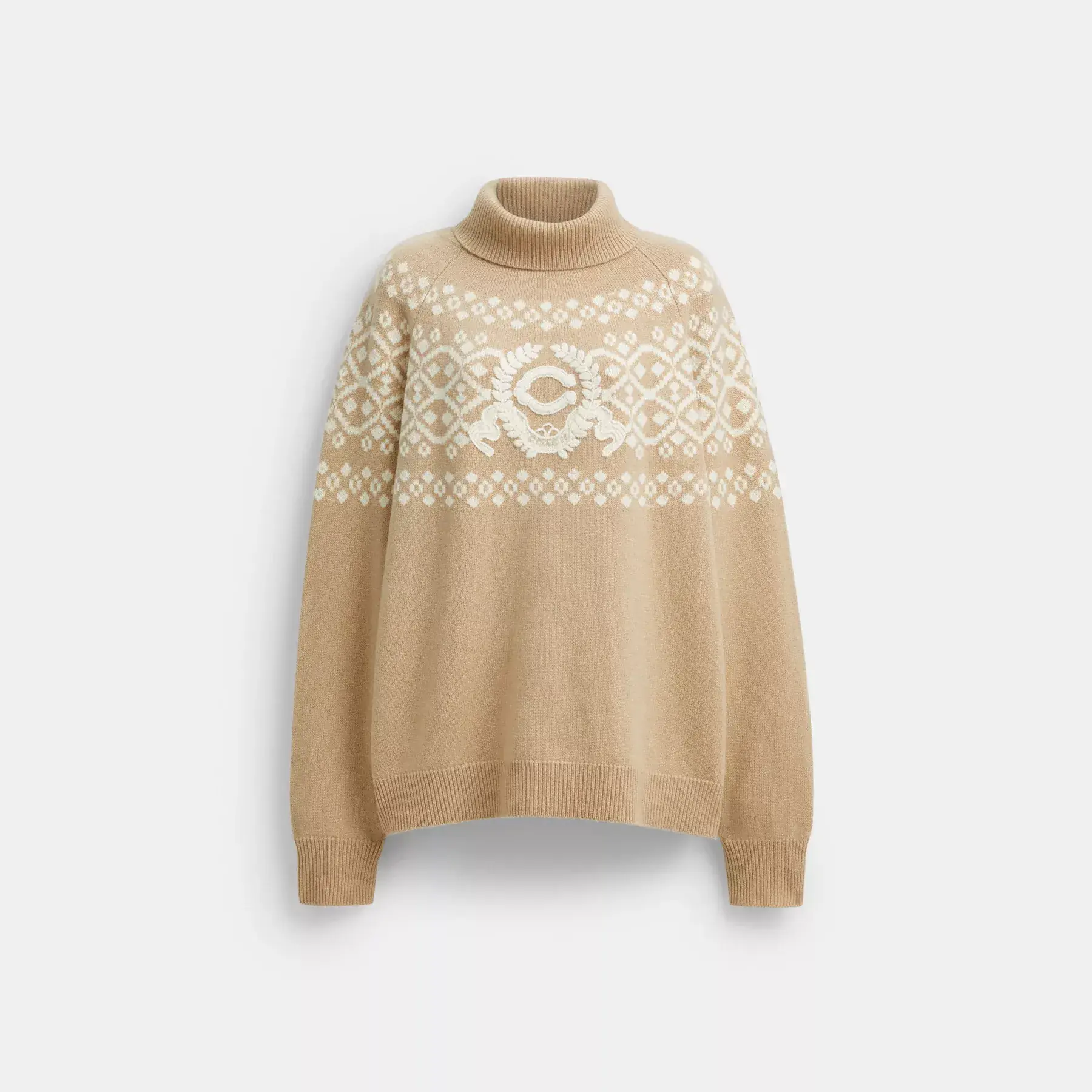 COACH Rollkragenpullover mit charakteristischem Wappen Hellbraun Multi