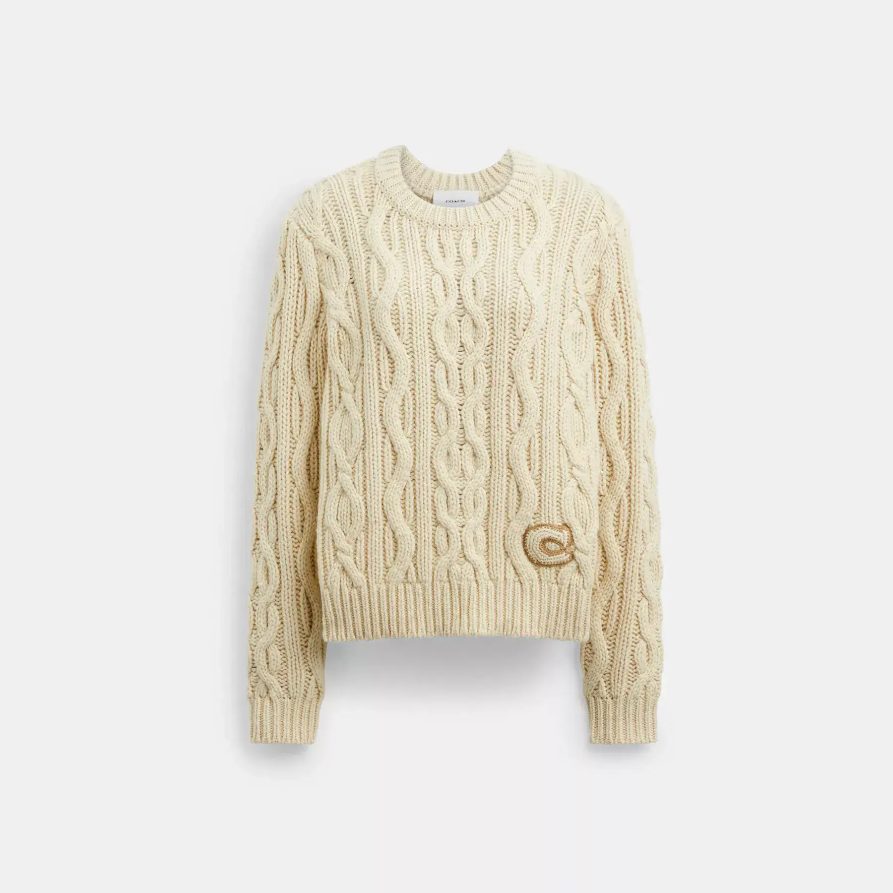 COACH Rundhalspullover mit Zopfmuster Creme