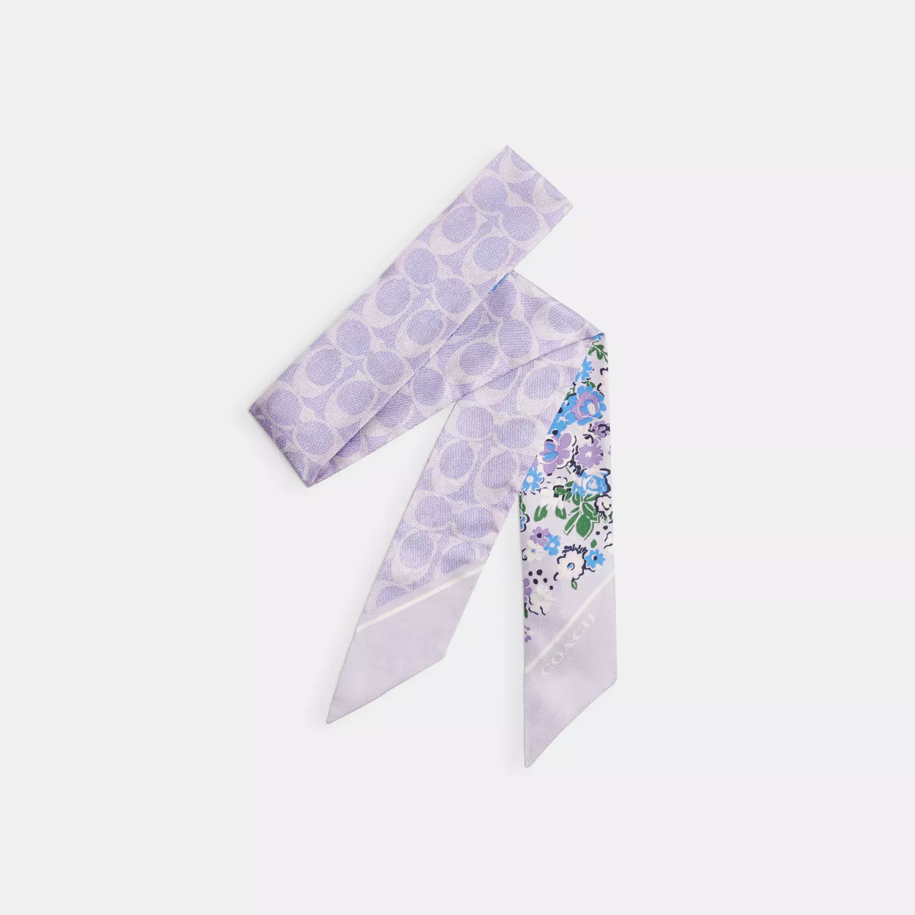 COACH Schmaler Seidenschal mit Blumenmuster Zartes Lila