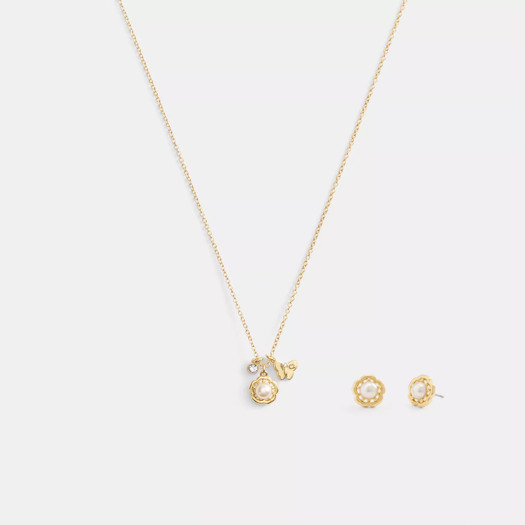 COACH Set aus Halskette und Ohrringen mit Teerosen-Perlen Gold/Perle