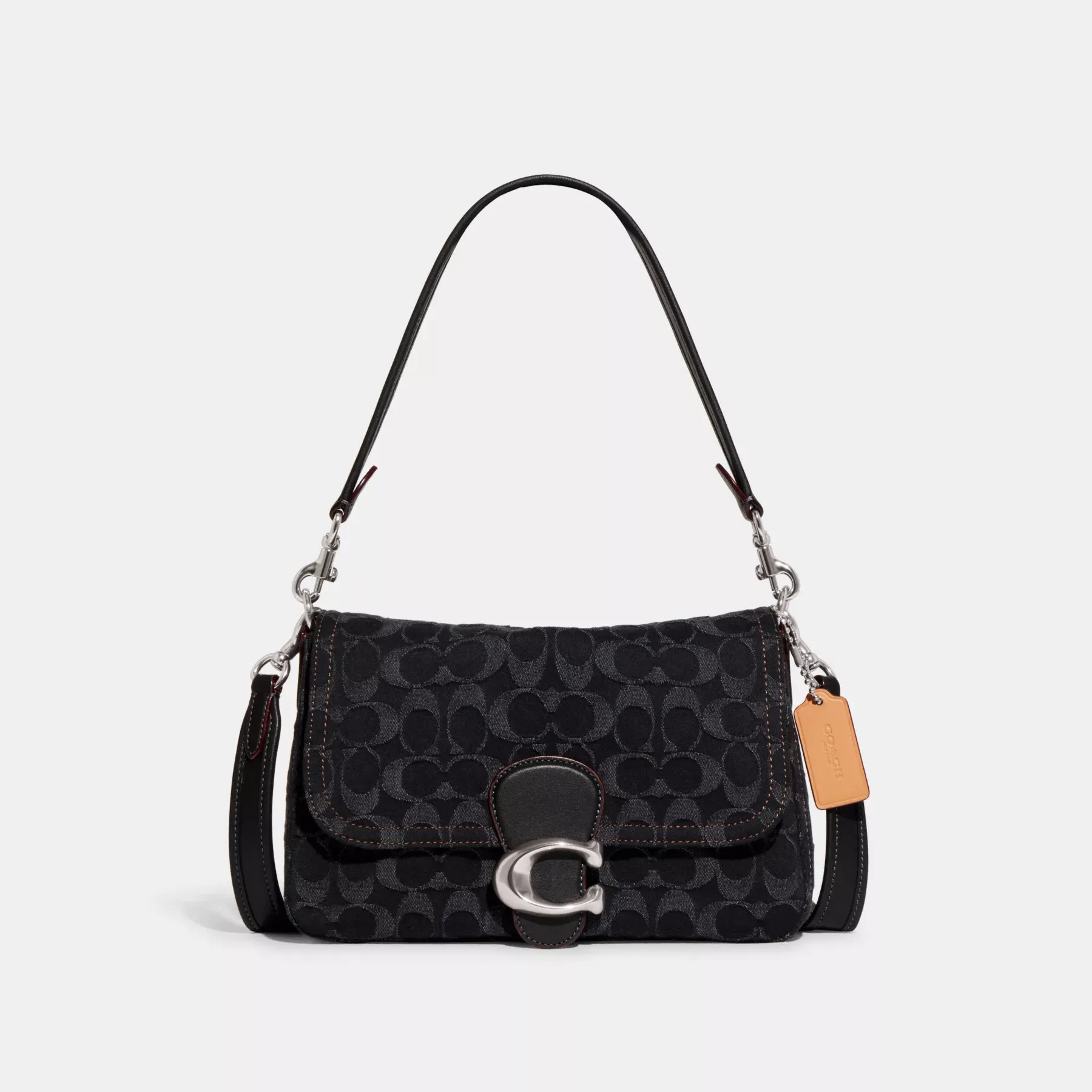 COACH Weiche Tabby-Umhängetasche aus charakteristischem Denim Schwarzer Denim