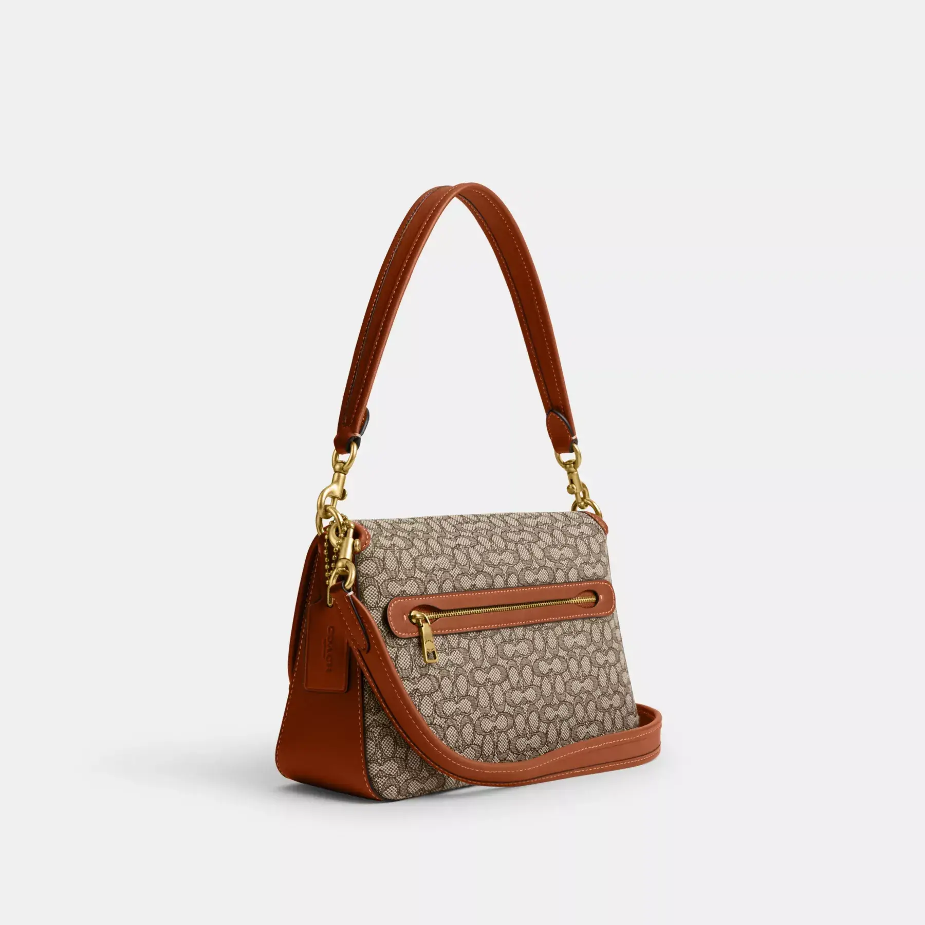 COACH Weiche Tabby-Umhängetasche aus charakteristischem Mikro-Jacquard Kakaopolierter Amb