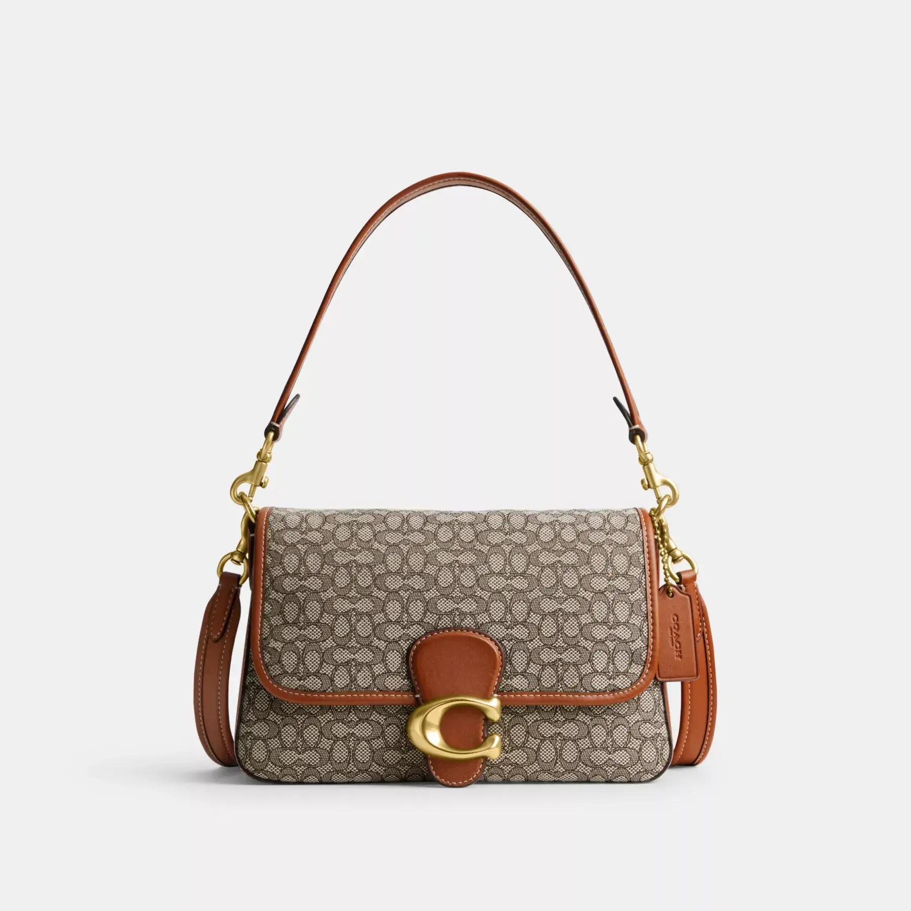 COACH Weiche Tabby-Umhängetasche aus charakteristischem Mikro-Jacquard Kakaopolierter Amb